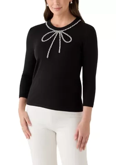 Women's Glitz Bow 3/4 Sleeves Pullover Sweater