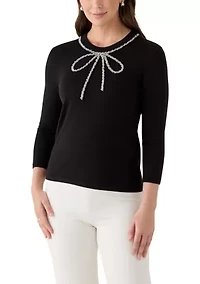 Women's Glitz Bow 3/4 Sleeves Pullover Sweater