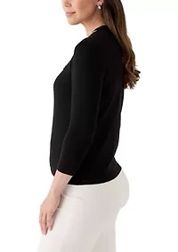 Women's Glitz Bow 3/4 Sleeves Pullover Sweater