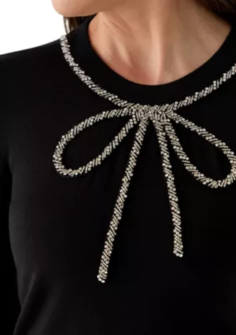 Women's Glitz Bow 3/4 Sleeves Pullover Sweater