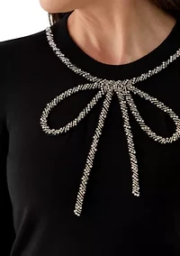 Women's Glitz Bow 3/4 Sleeves Pullover Sweater