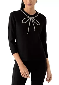 Petite 3/4 Sleeve Bow Detail Sweater