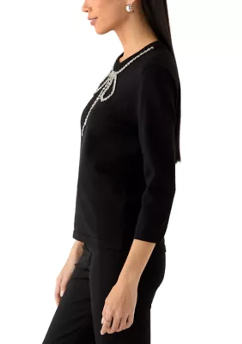 Petite 3/4 Sleeve Bow Detail Sweater