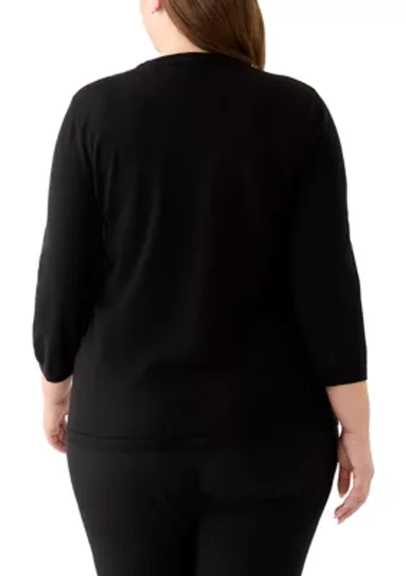 Plus Glitz Bow 3/4 Sleeve Pullover Sweater
