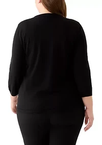 Plus Glitz Bow 3/4 Sleeve Pullover Sweater