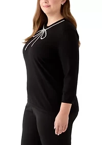 Plus Glitz Bow 3/4 Sleeve Pullover Sweater