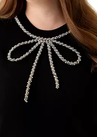 Plus Glitz Bow 3/4 Sleeve Pullover Sweater