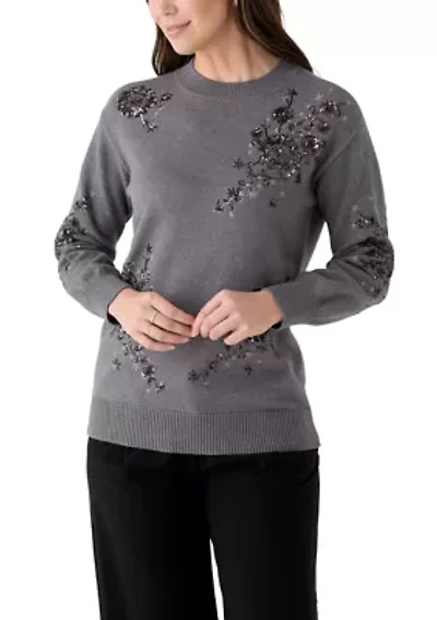 Women's Sequin Floral Tunic Sweater