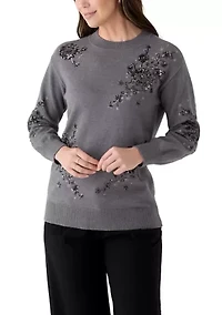 Women's Sequin Floral Tunic Sweater