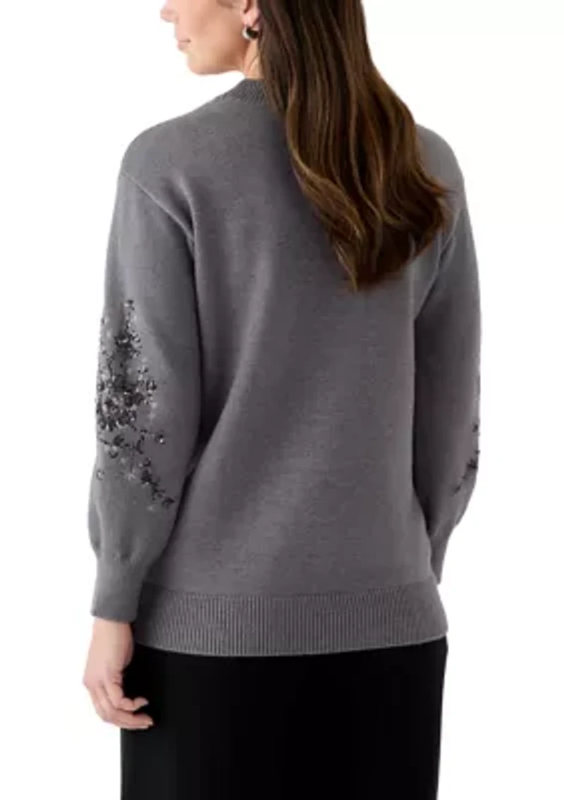 Women's Sequin Floral Tunic Sweater