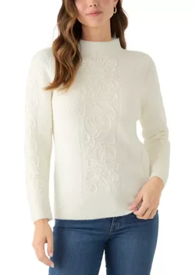 Women's Embroidered Mock Neck Sweater