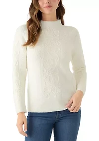 Women's Embroidered Mock Neck Sweater