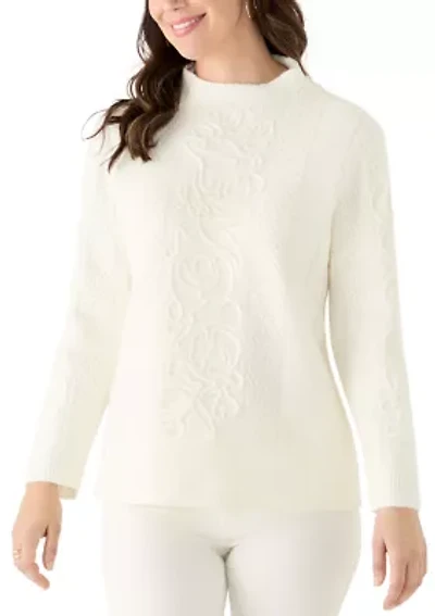 Petite Embroidered Mock Neck Sweater
