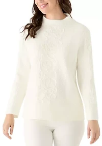 Petite Embroidered Mock Neck Sweater
