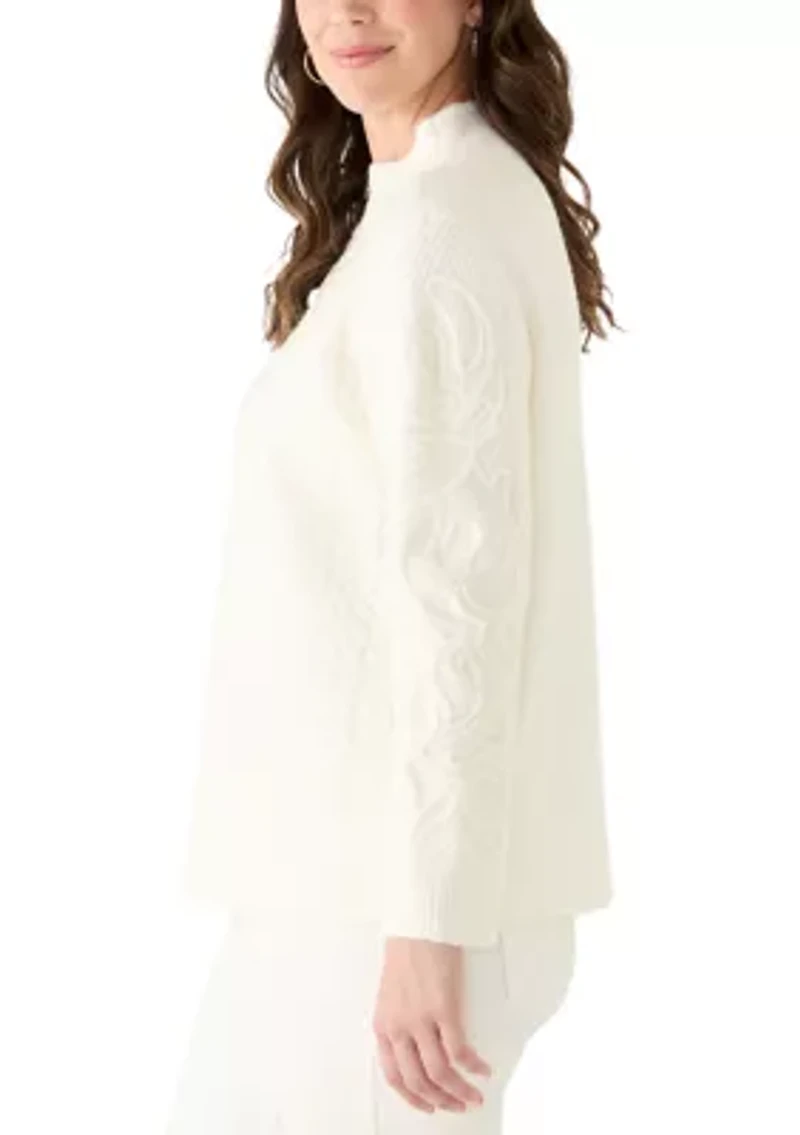 Petite Embroidered Mock Neck Sweater