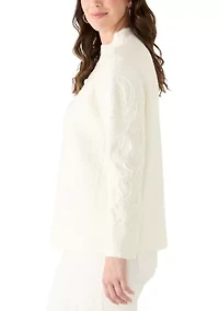 Petite Embroidered Mock Neck Sweater