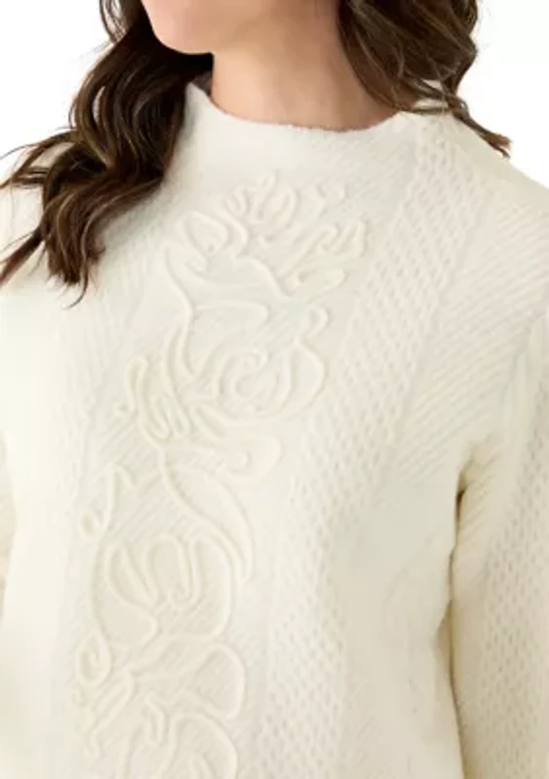 Petite Embroidered Mock Neck Sweater