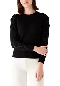 Women's Pointelle Floral Pullover Sweater