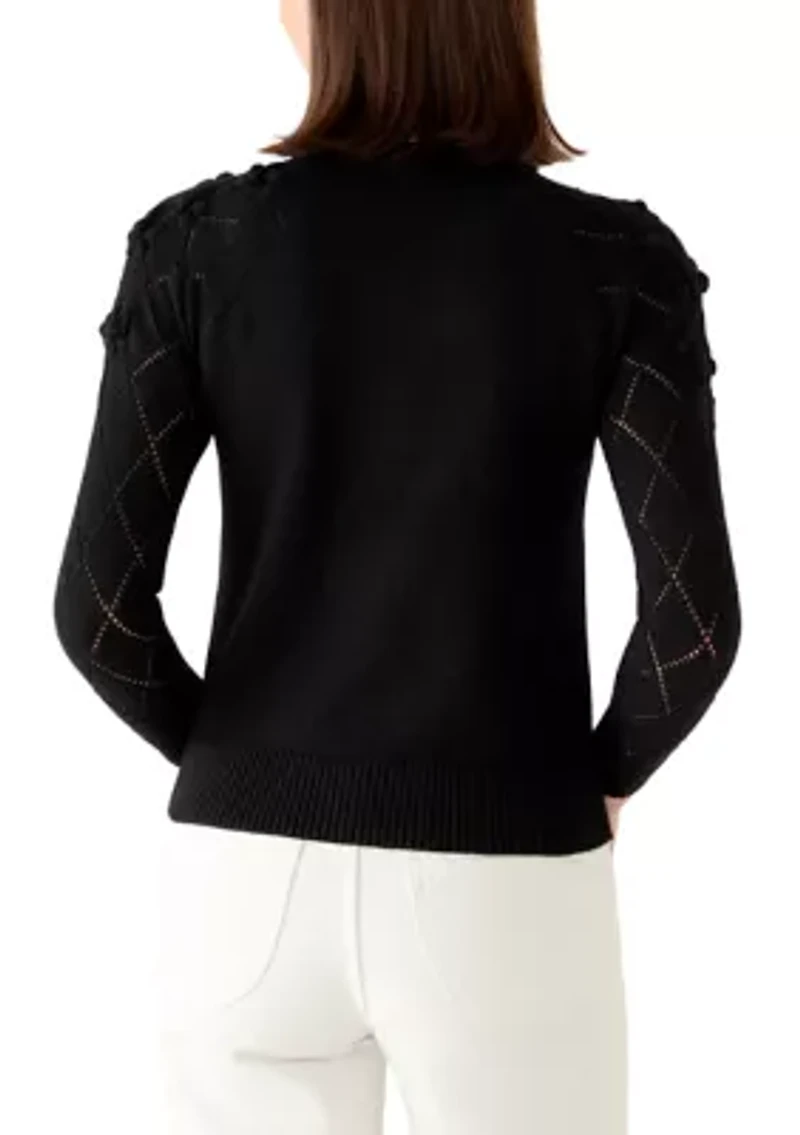 Women's Pointelle Floral Pullover Sweater