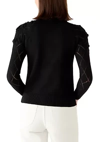 Women's Pointelle Floral Pullover Sweater