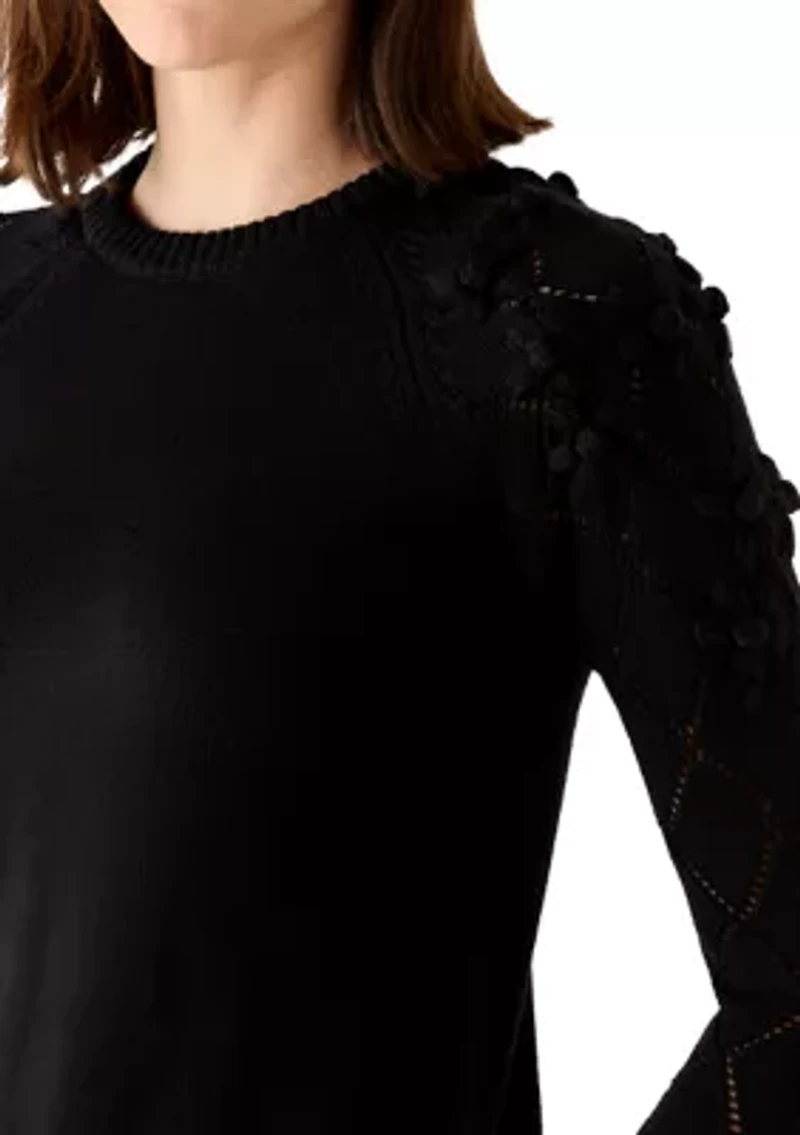 Women's Pointelle Floral Pullover Sweater