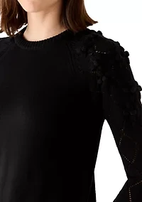 Women's Pointelle Floral Pullover Sweater