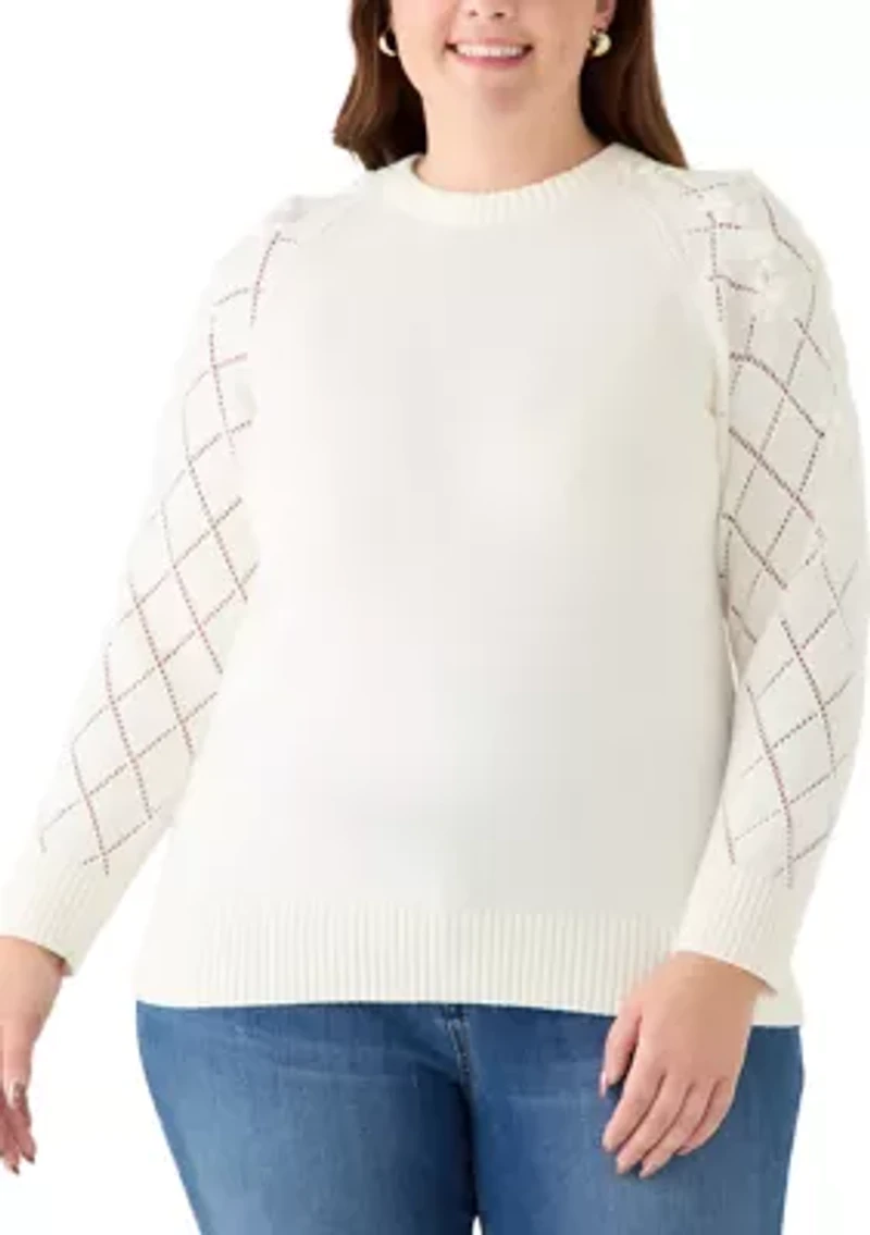 Plus Pointelle Floral Pullover Sweater