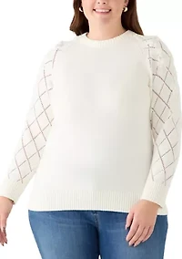 Plus Pointelle Floral Pullover Sweater