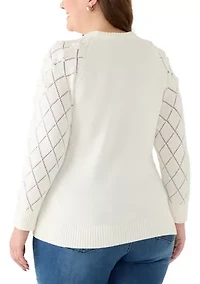 Plus Pointelle Floral Pullover Sweater