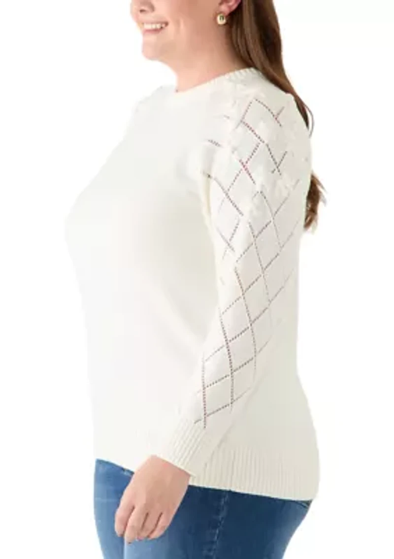 Plus Pointelle Floral Pullover Sweater