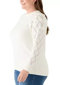 Plus Pointelle Floral Pullover Sweater