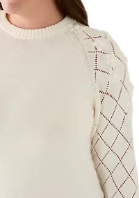 Plus Pointelle Floral Pullover Sweater