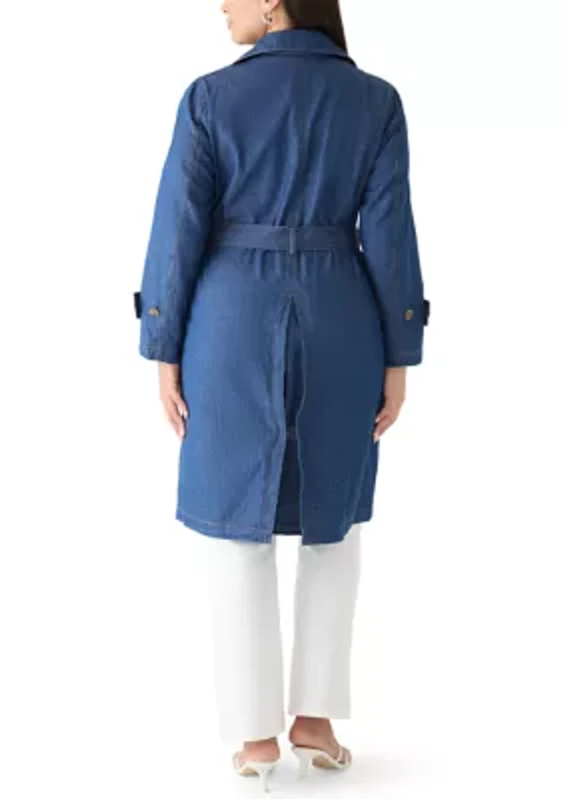Plus Chambray Double Breasted Belted Trench Coat