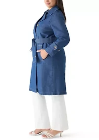 Plus Chambray Double Breasted Belted Trench Coat