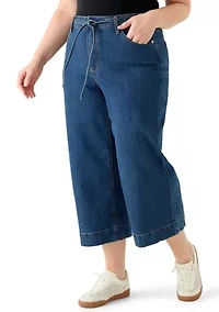 Plus Wide Leg Stretch Culottes with Belt