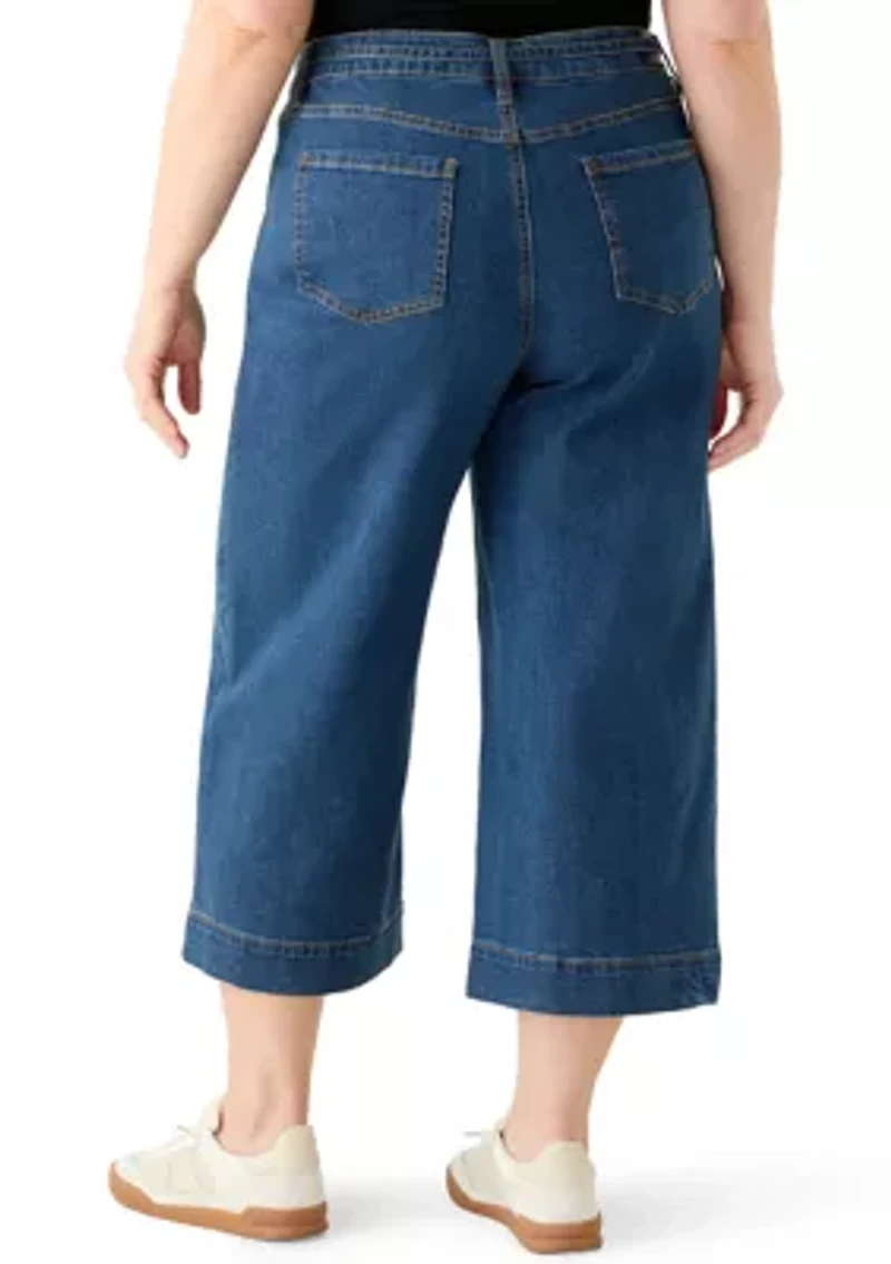 Plus Wide Leg Stretch Culottes with Belt