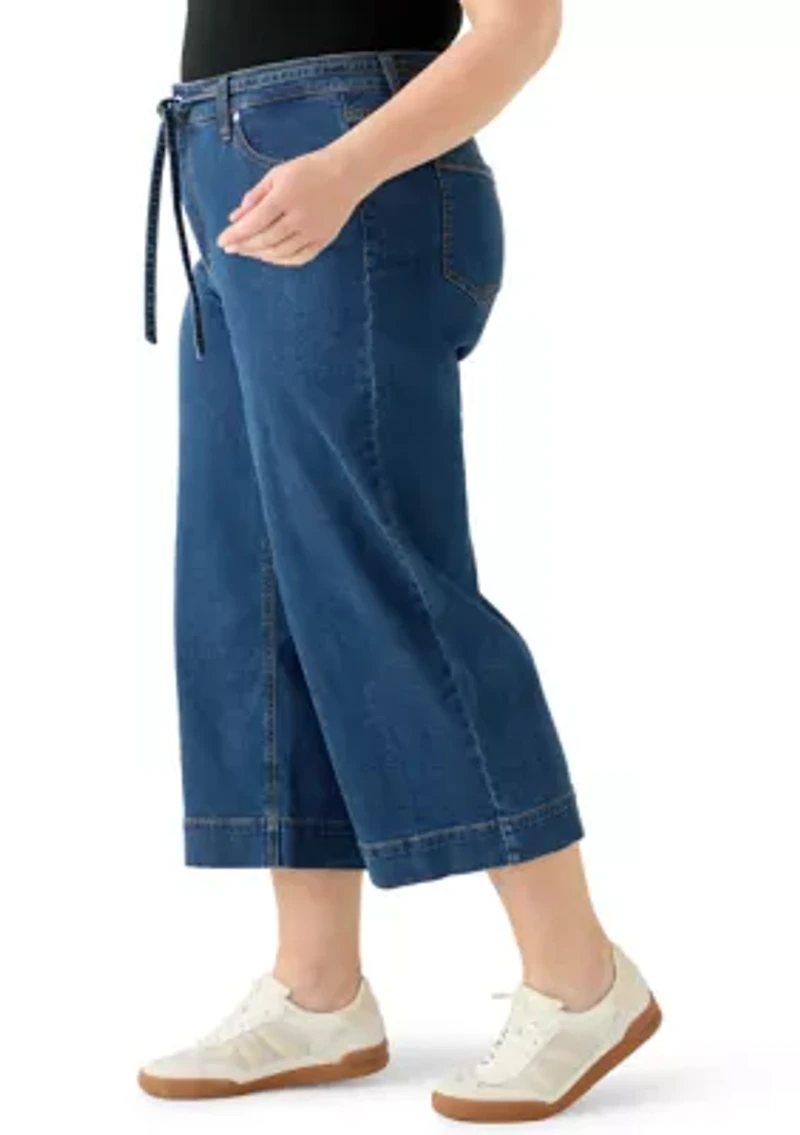 Plus Wide Leg Stretch Culottes with Belt