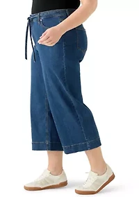 Plus Wide Leg Stretch Culottes with Belt