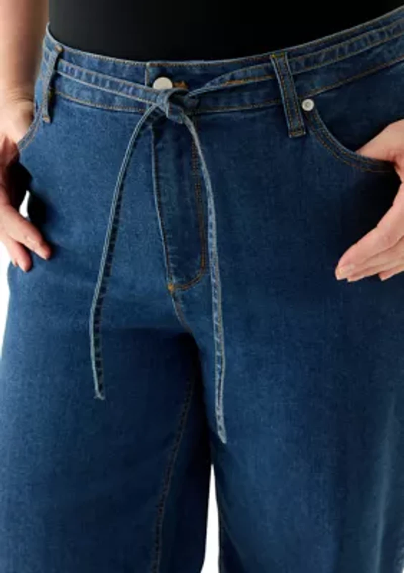 Plus Wide Leg Stretch Culottes with Belt