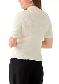 Petite Creamy White Elbow Sleeve Stitch Mock Neck Sweater