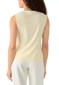 Petite Sleeveless Mixed Media Asymmetric Pleat Top