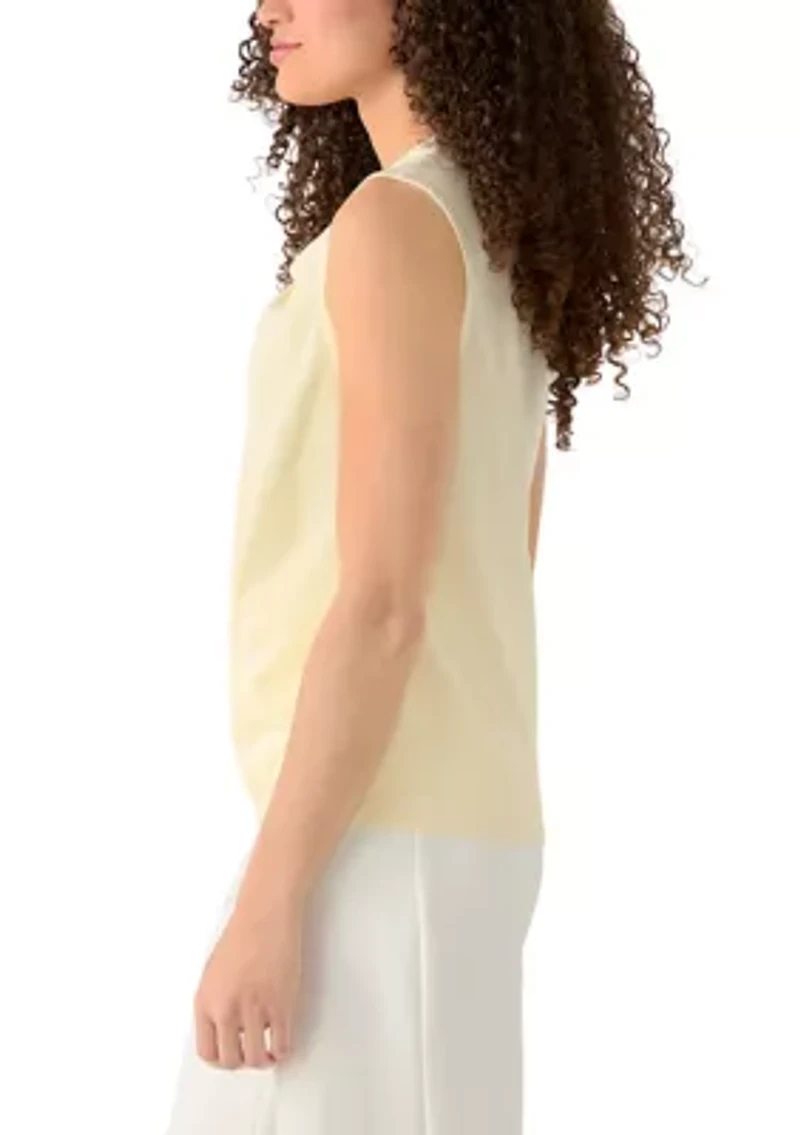 Petite Sleeveless Mixed Media Asymmetric Pleat Top