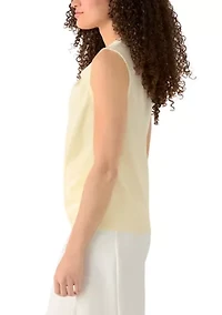 Petite Sleeveless Mixed Media Asymmetric Pleat Top