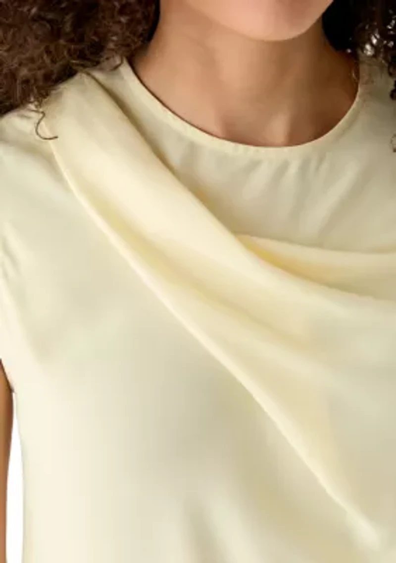 Petite Sleeveless Mixed Media Asymmetric Pleat Top