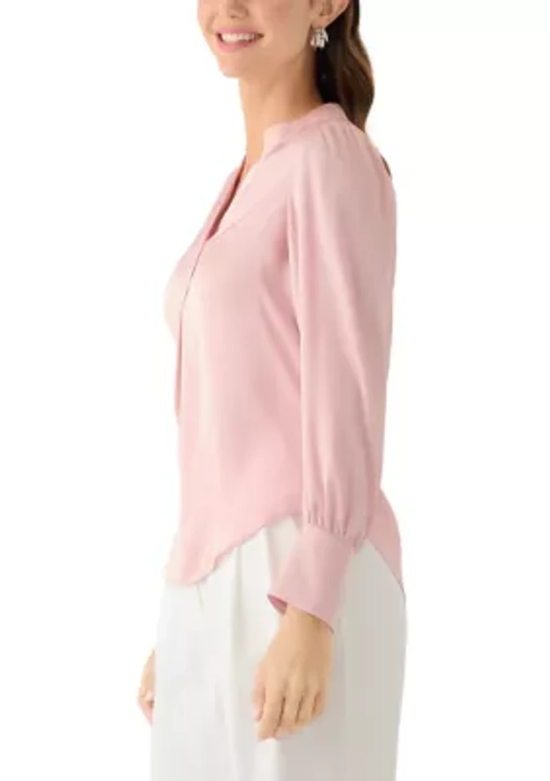 Women's Long Sleeve V-Neck Pleated Front Blouse