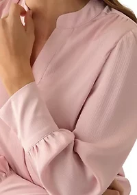 Women's Long Sleeve V-Neck Pleated Front Blouse