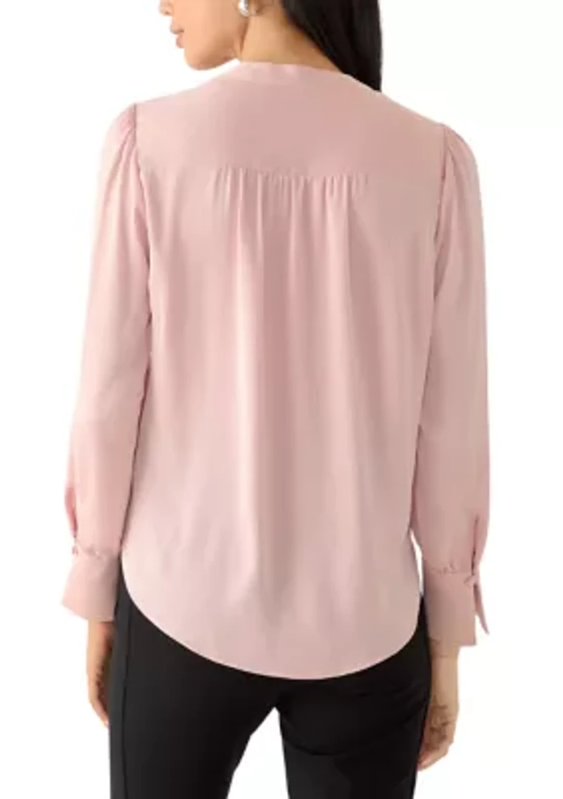 Petite V-Neck Pleat Front Blouse