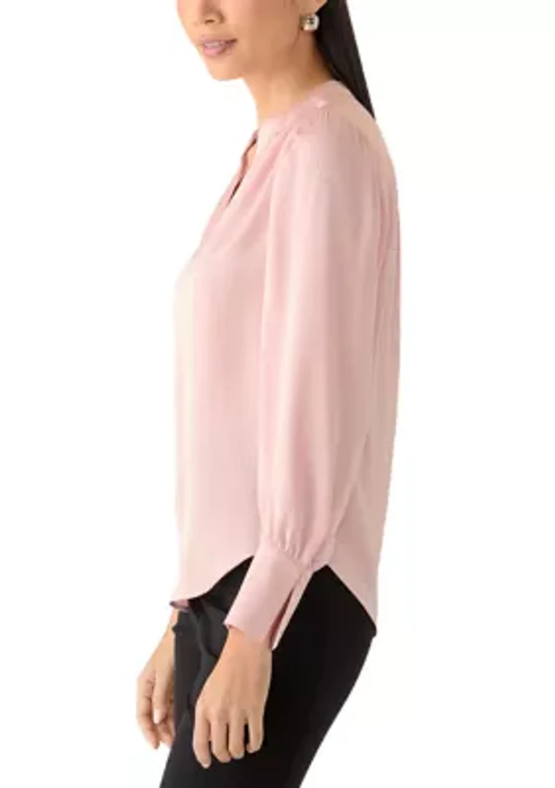 Petite V-Neck Pleat Front Blouse