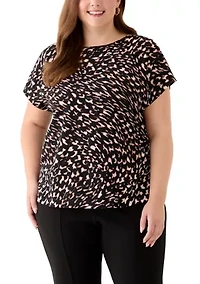 Plus Short Sleeve Multi Woven Top with Knitted Back