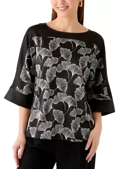 Petite 3/4 Sleeve Boat Neck Top